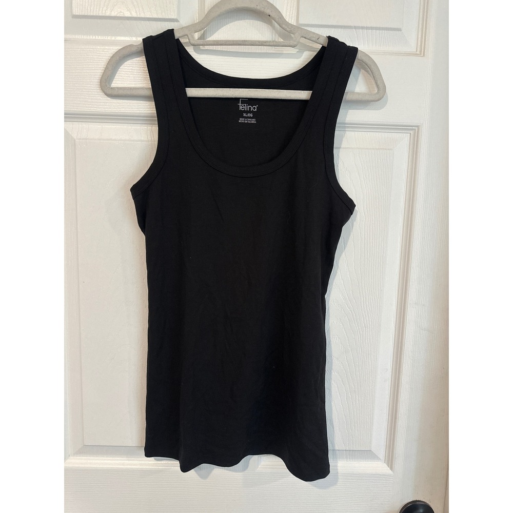 Felina Womens Ribbed Tank Top Black Scoop Neck Cotton Blend C6923 XL